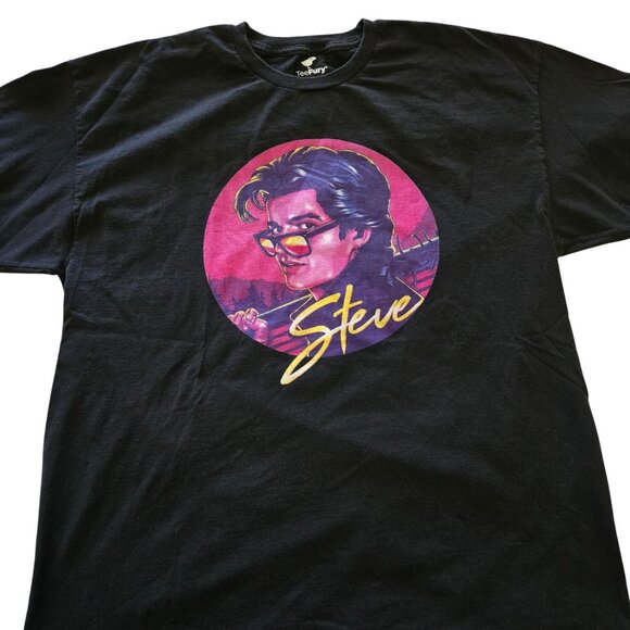 TeeFury Black Retro "Steve" Graphic T-Shirt Stranger Things XL 100% Cotton USA - Picture 2 of 5